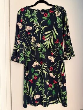Tommy Hilfiger Black Botanical Bell-Sleeve Shift Dress